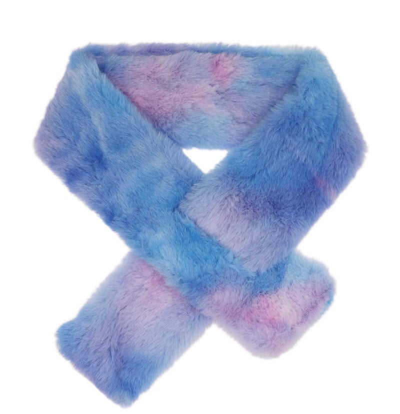 Newfancy Kids Winter Rainbow Scarf Gradient Cross Tie Collar Fluffy Fur Plush Shawl Wrap Neck Warmer for Toddler Girls Boys Gradient Blue - Image 3
